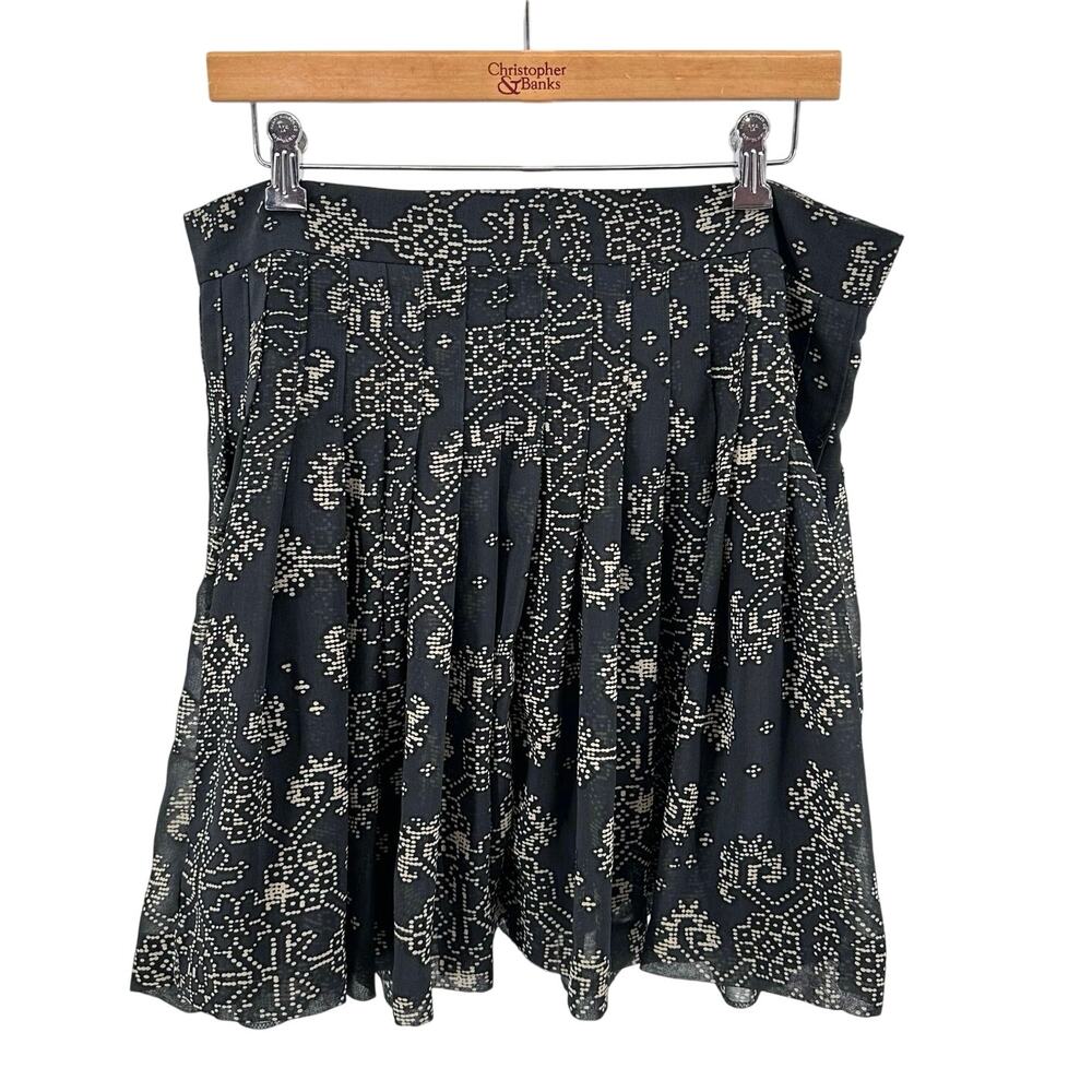 Gap Pleated Mini Skirt Womens 10 Black Geometric Print Pull On Lined S/883450-00